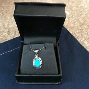 NWOT Opal Necklace in Greek Key Silver Oval Setting - Includes 16" Silver Chain